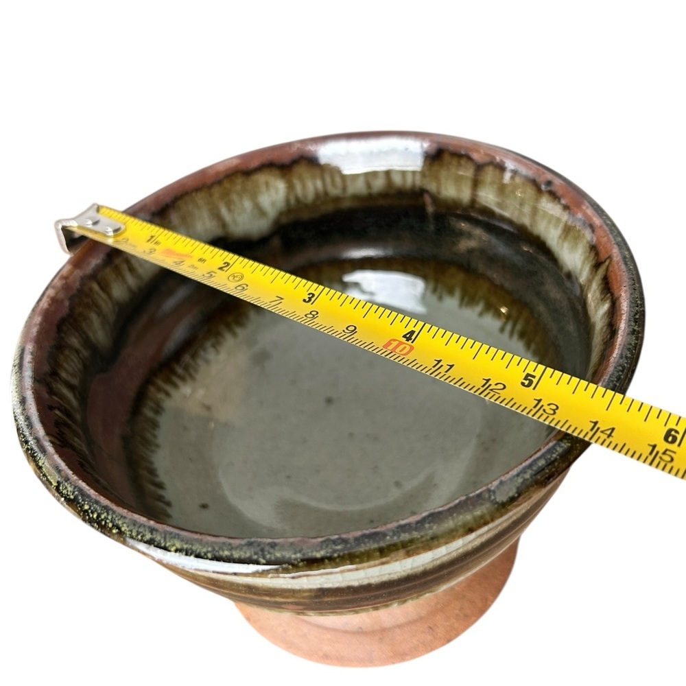 Handcrafted artisan pottery footed bowl, glazed earthy tones Cottagecore Scandi - Picture 8 of 8